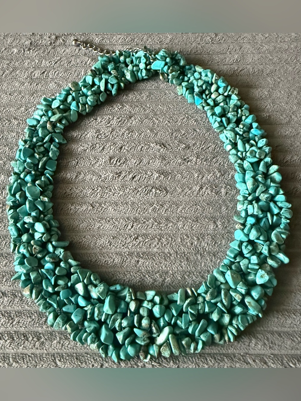 Chunky Turquoise Gem Stone Chip Necklace Collar Bib Style Statement Solver Tone - Picture 6 of 7